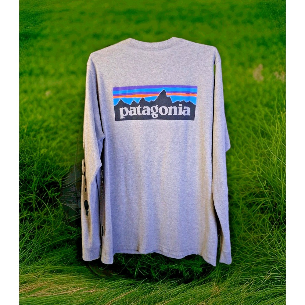 Patagonia Mens Large M P-6 Logo Responsibili-Tee Gray Long Sleeve Shirt Gorpcore
